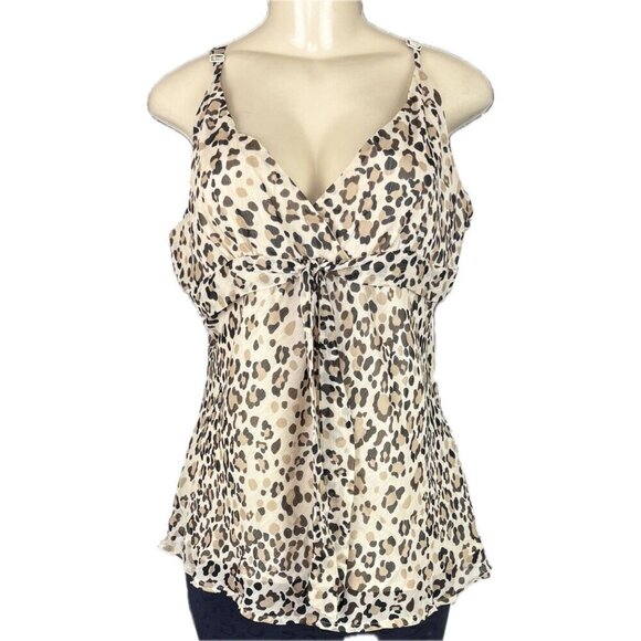 Apt 9 Beige-Brown Animal Print Tie Front Detail Lined Adjustable Strap Camisole - Picture 2 of 6
